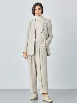 New Barrel Fit Trousers In Viscose Linen and Lyocell Blend With Elasticated Waistband MULHER Fatos|Calças De Fato