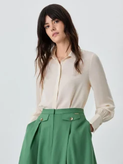 Hot Blouse In Crepe Fabric With Top Stitched Collar and Cuffs MULHER Blusas