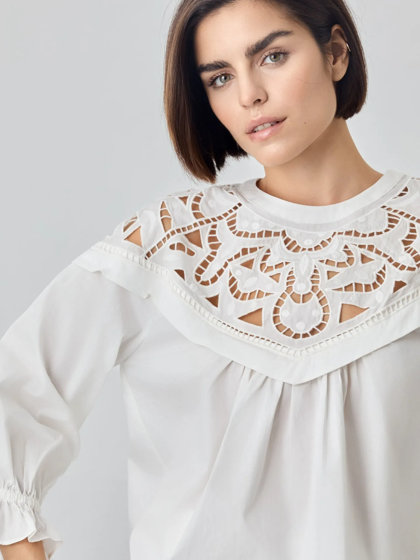 Sale Blouse In Organic Cotton Poplin With English Embroidery MULHER Blusas