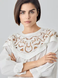Sale Blouse In Organic Cotton Poplin With English Embroidery MULHER Blusas