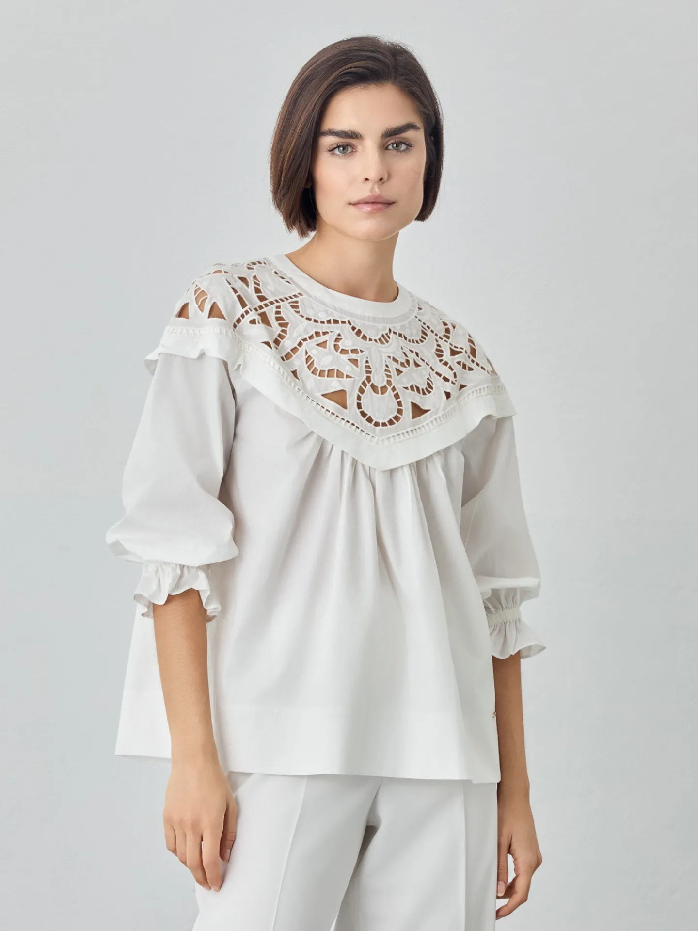 Sale Blouse In Organic Cotton Poplin With English Embroidery MULHER Blusas