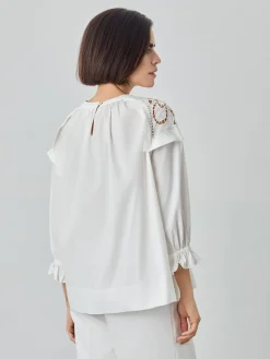 Sale Blouse In Organic Cotton Poplin With English Embroidery MULHER Blusas