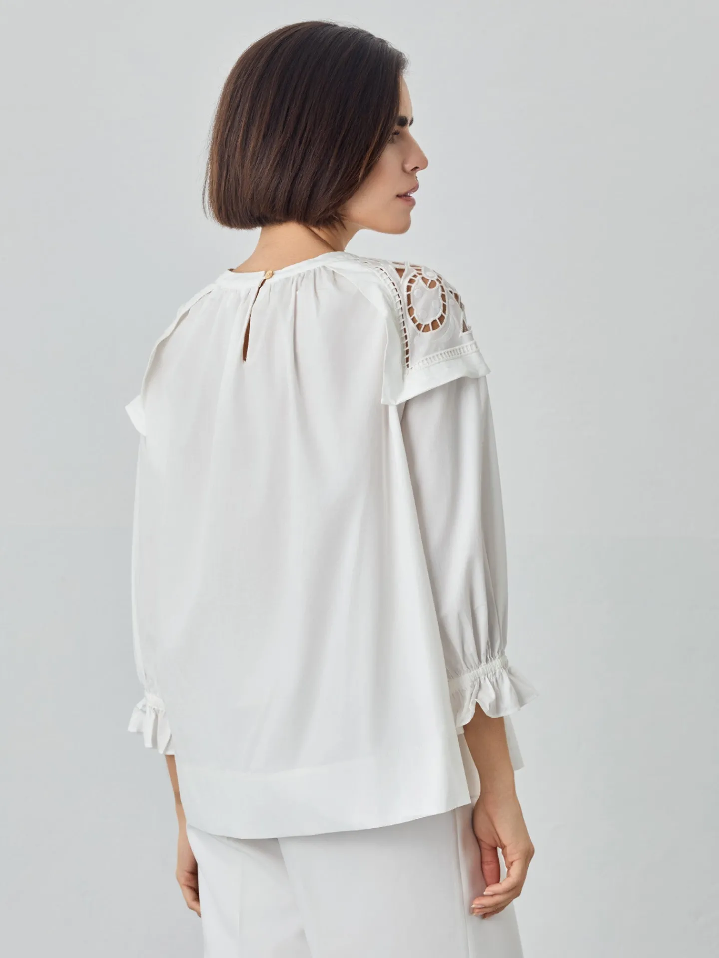 Sale Blouse In Organic Cotton Poplin With English Embroidery MULHER Blusas