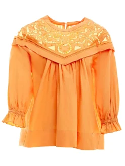 Sale Blouse In Organic Cotton Poplin With English Embroidery MULHER Blusas