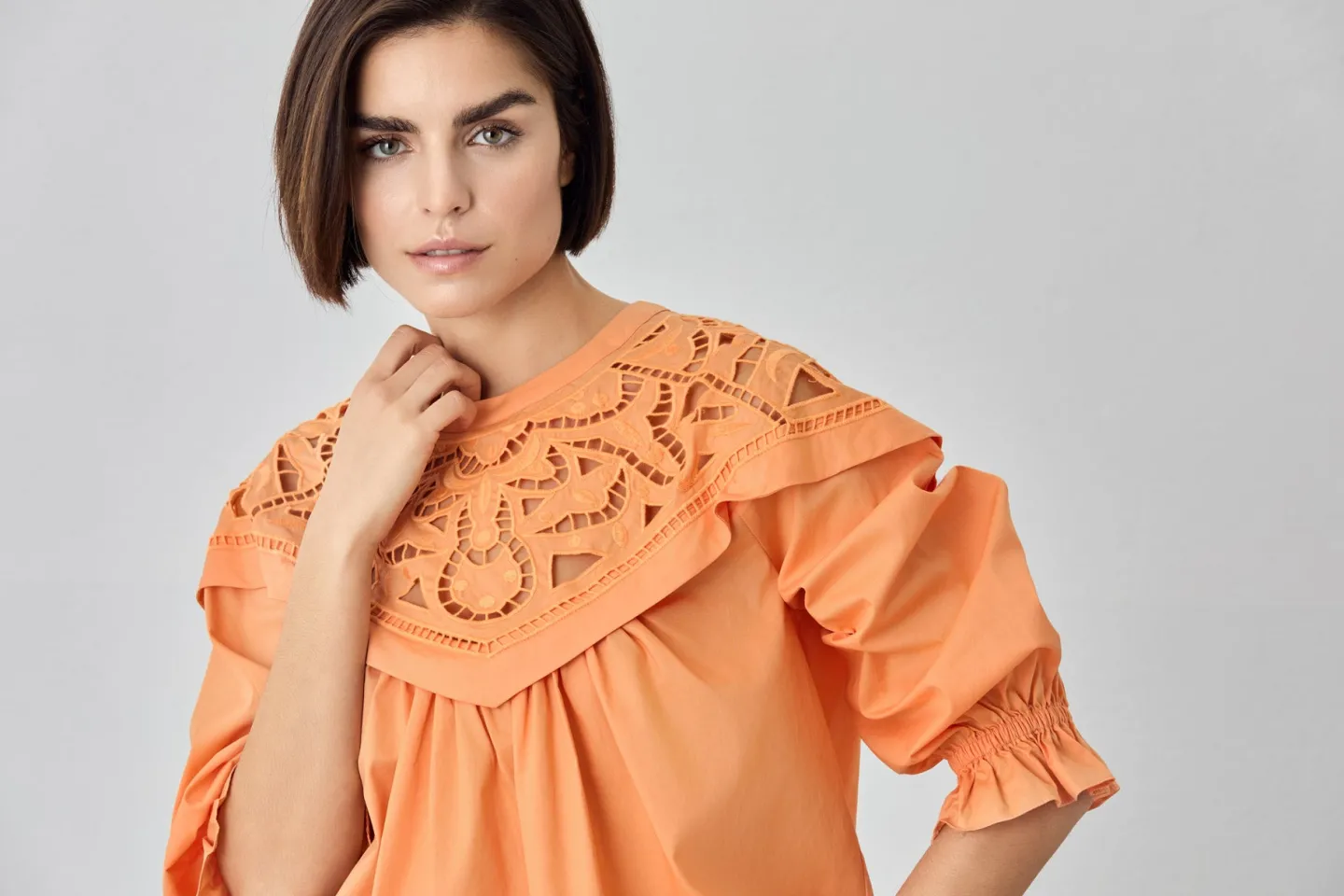 Sale Blouse In Organic Cotton Poplin With English Embroidery MULHER Blusas