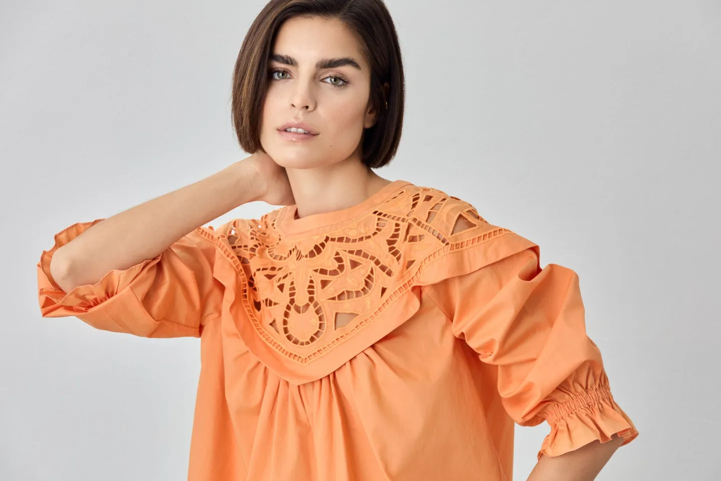 Sale Blouse In Organic Cotton Poplin With English Embroidery MULHER Blusas