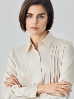 Clearance Blouse In Satin Fabric With Pleats Details MULHER Blusas