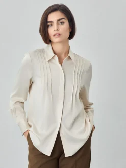Clearance Blouse In Satin Fabric With Pleats Details MULHER Blusas