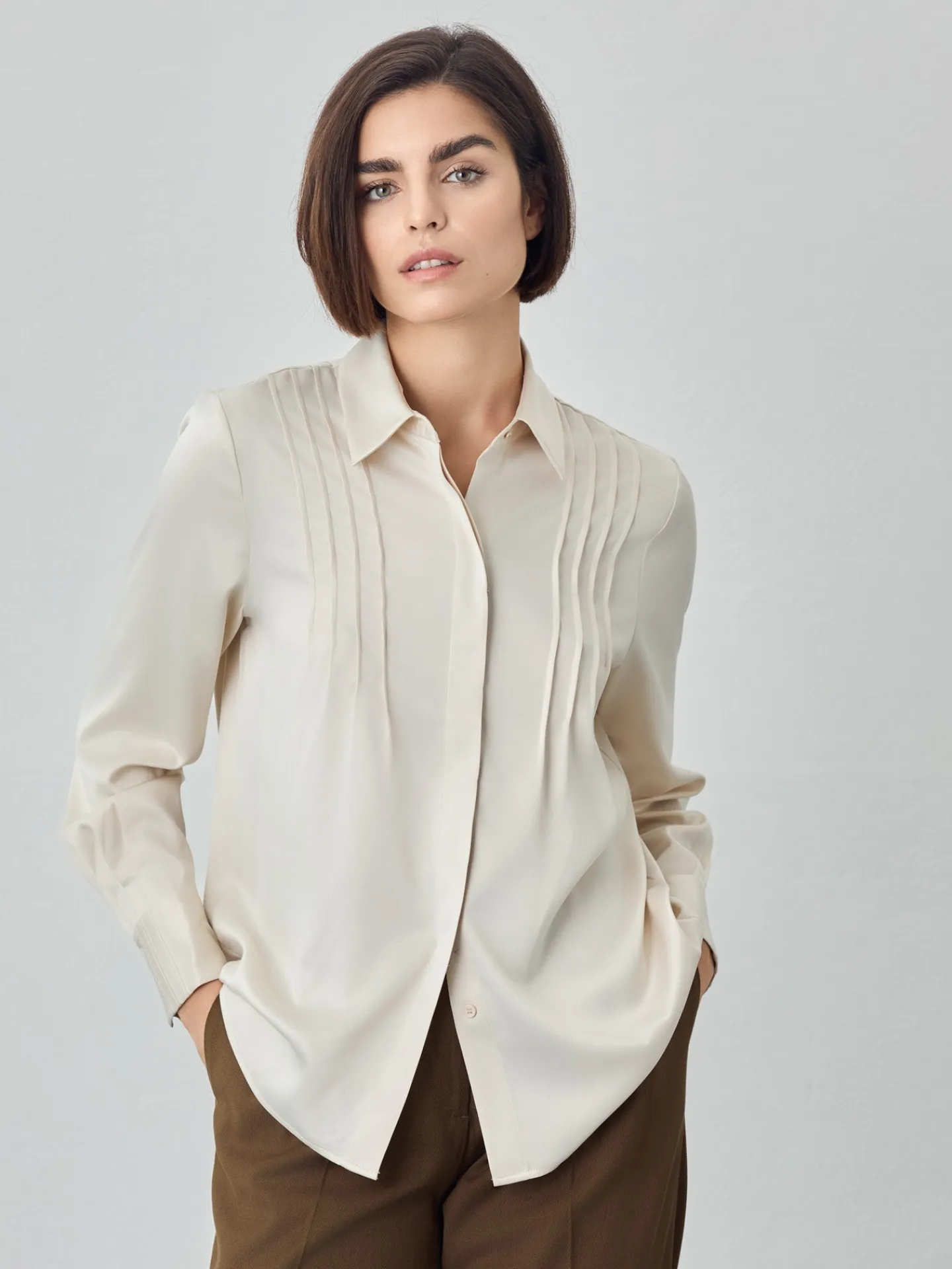 Clearance Blouse In Satin Fabric With Pleats Details MULHER Blusas