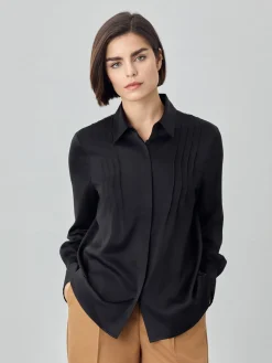 Clearance Blouse In Satin Fabric With Pleats Details MULHER Blusas
