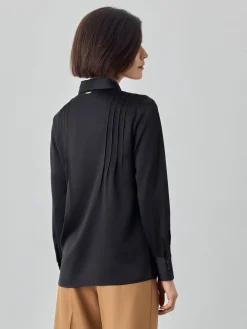 Clearance Blouse In Satin Fabric With Pleats Details MULHER Blusas