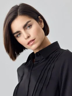 Clearance Blouse In Satin Fabric With Pleats Details MULHER Blusas
