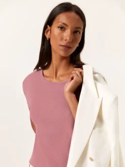 Crew Neck Sweater With Short Sleeves In Viscose Blend MULHER Camisolas