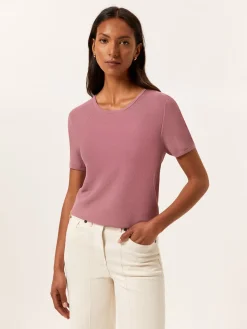 Crew Neck Sweater With Short Sleeves In Viscose Blend MULHER Camisolas