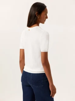 Crew Neck Sweater With Short Sleeves In Viscose Blend MULHER Camisolas