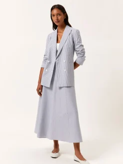 Clearance Double-Breasted Suit Blazer In Cotton Blend Striped Seersucker MULHER Blazers