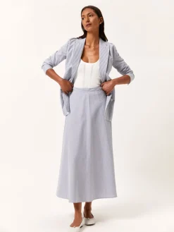 Clearance Double-Breasted Suit Blazer In Cotton Blend Striped Seersucker MULHER Blazers