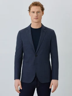 Online Half-Canvas Checks Blazer With Patch Pockets In Linen Blazers