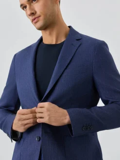 Half-canvas Herringbone Blazer With Flap Pockets In Linen Blend Blazers