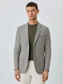 Outlet Half-Canvas Micro Houndstooth Blazer With Patch Pockets In Linen Blazers