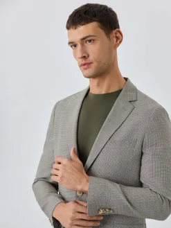 Outlet Half-Canvas Micro Houndstooth Blazer With Patch Pockets In Linen Blazers