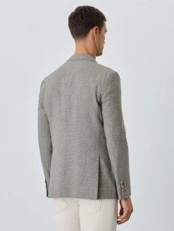 Outlet Half-Canvas Micro Houndstooth Blazer With Patch Pockets In Linen Blazers