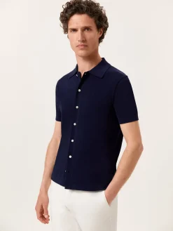 Online Knitted Shirt With Short Sleeves In Cotton and Silk Blend Polos