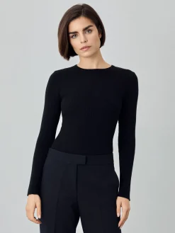 Hot Long Sleeve Rib Knit Sweater In Viscose Blend MULHER Camisolas