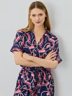 Hot Loose Fit In Satin Blouse With Nautical Print MULHER Blusas