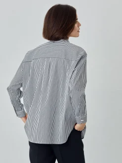 Outlet Loose Fit Striped Cotton Shirt with Pocket MULHER Camisas