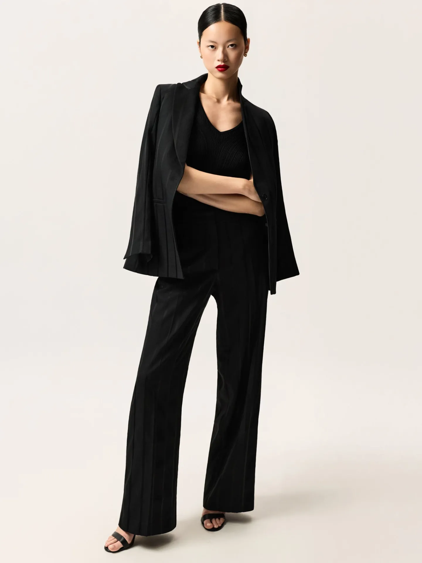 Clearance Loose Fit Trousers In Striped Viscose Blend MULHER Fatos|Calças De Fato