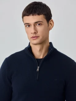 New Machine Washable Half-Zip Sweater With Long Sleeves In Lambswool Camisolas