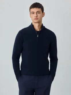 New Machine Washable Half-Zip Sweater With Long Sleeves In Lambswool Camisolas