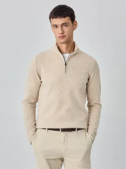 New Machine Washable Half-Zip Sweater With Long Sleeves In Lambswool Camisolas