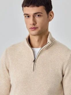 New Machine Washable Half-Zip Sweater With Long Sleeves In Lambswool Camisolas
