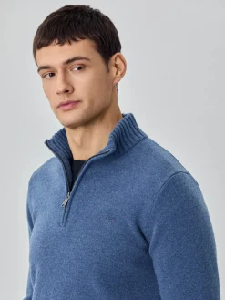 New Machine Washable Half-Zip Sweater With Long Sleeves In Lambswool Camisolas