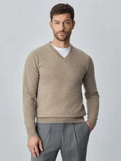 Machine Washable V-Neck Sweater With Long Sleeves In Lambswool Blend Camisolas