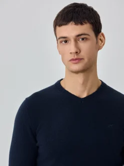 New Machine Washable V-Neck Sweater With Long Sleeves In Lambswool Camisolas