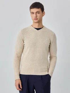 New Machine Washable V-Neck Sweater With Long Sleeves In Lambswool Camisolas