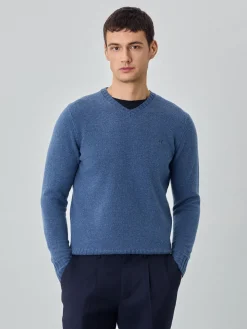 New Machine Washable V-Neck Sweater With Long Sleeves In Lambswool Camisolas