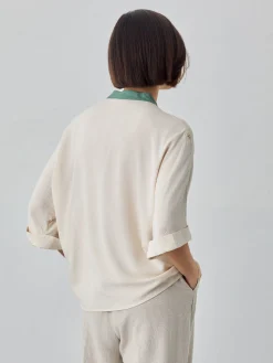 Clearance Mao Open Collar Blouse In Rayon Rustic Fabric MULHER Blusas