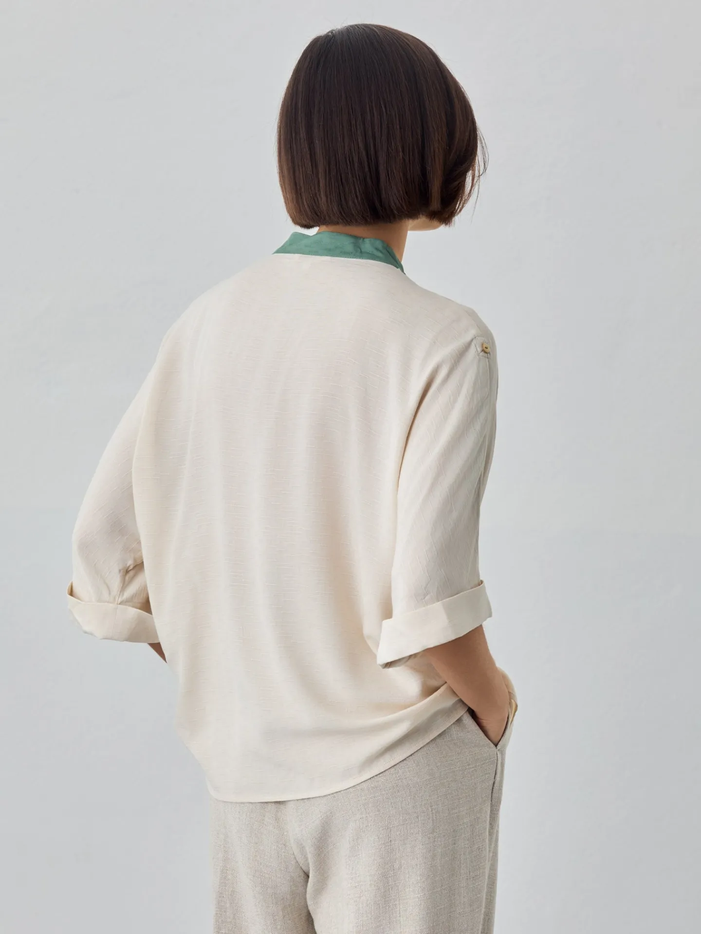 Clearance Mao Open Collar Blouse In Rayon Rustic Fabric MULHER Blusas
