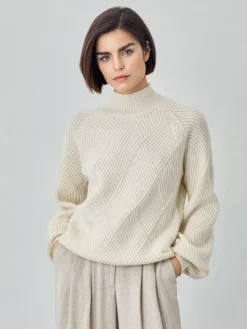 Clearance Mock Neck Jacquard Sweater in Lambswool Blend MULHER Camisolas