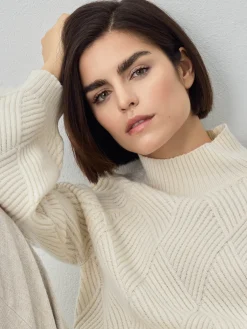 Clearance Mock Neck Jacquard Sweater in Lambswool Blend MULHER Camisolas