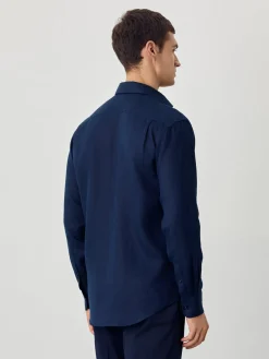 New Regular Fit Open Shirt in 100% Linen Camisas Casuais|Camisas Casuais