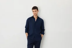 New Regular Fit Open Shirt in 100% Linen Camisas Casuais|Camisas Casuais