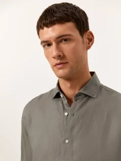 Outlet Regular Fit Open Shirt in 100% Linen Camisas Casuais|Camisas Casuais