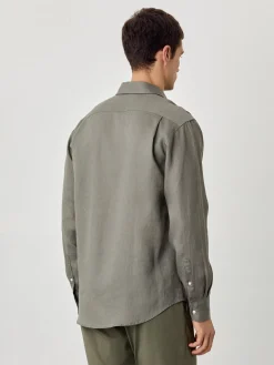 Outlet Regular Fit Open Shirt in 100% Linen Camisas Casuais|Camisas Casuais