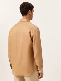 New Regular Fit Open Shirt in 100% Linen Camisas Casuais|Camisas Casuais