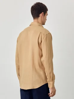 New Regular Fit Open Shirt in 100% Linen Camisas Casuais|Camisas Casuais